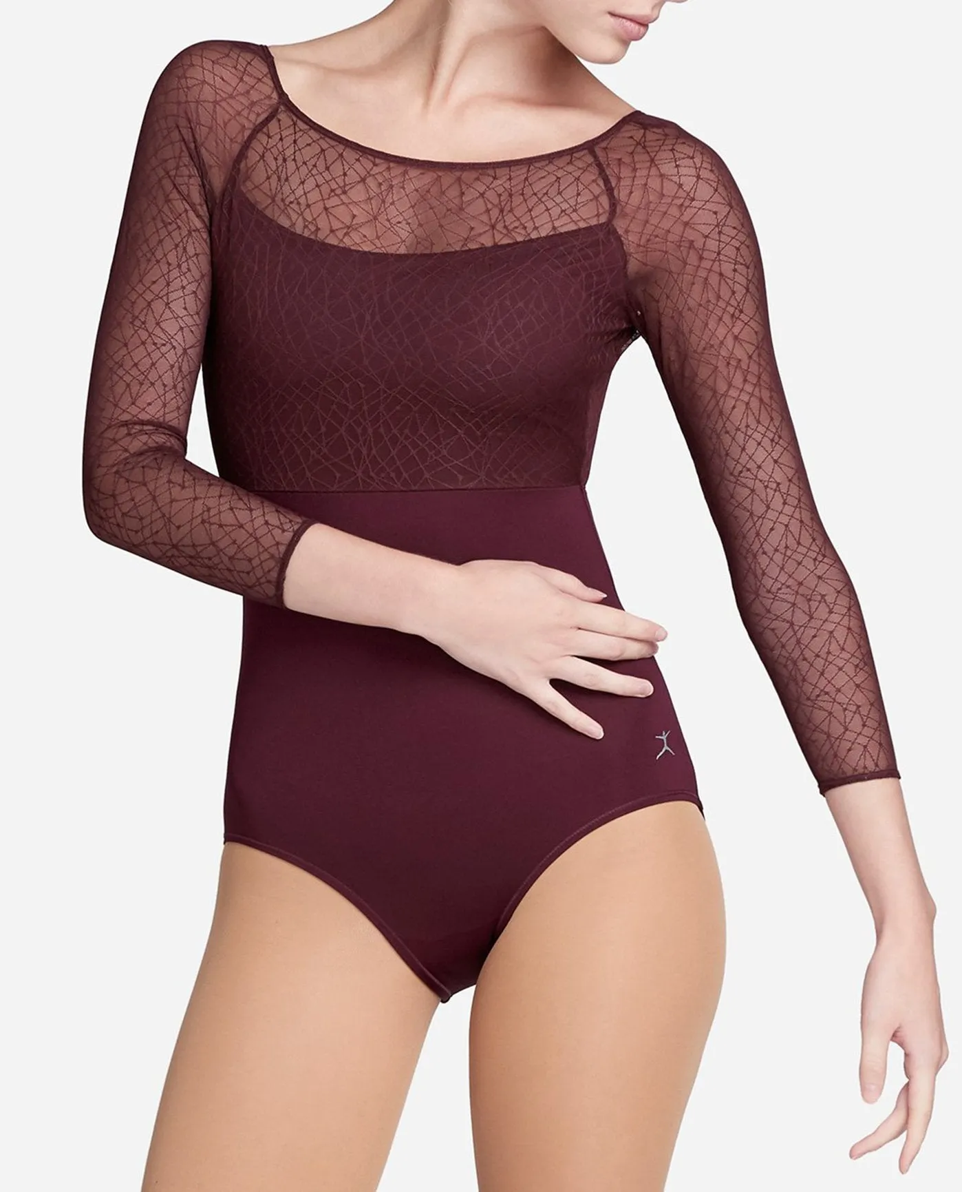 Mesh Overlay Long Sleeve Leotard