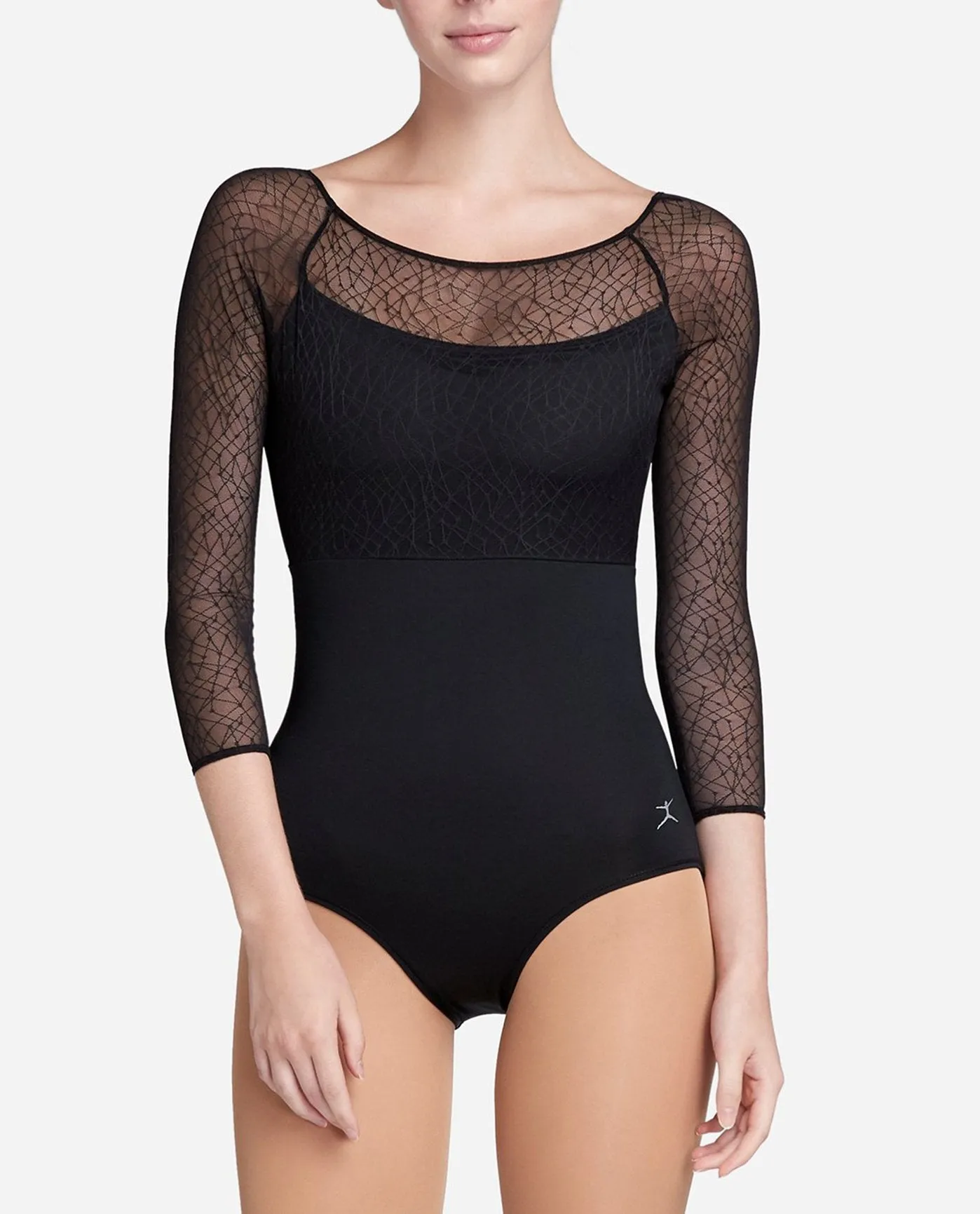 Mesh Overlay Long Sleeve Leotard