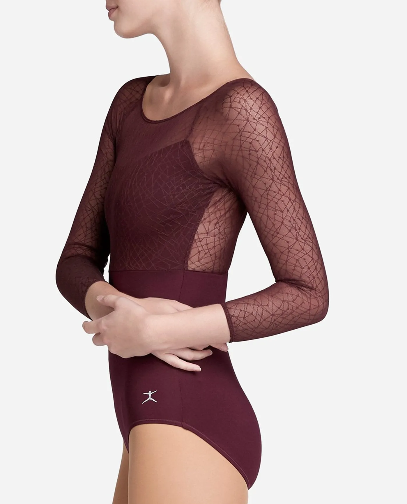 Mesh Overlay Long Sleeve Leotard