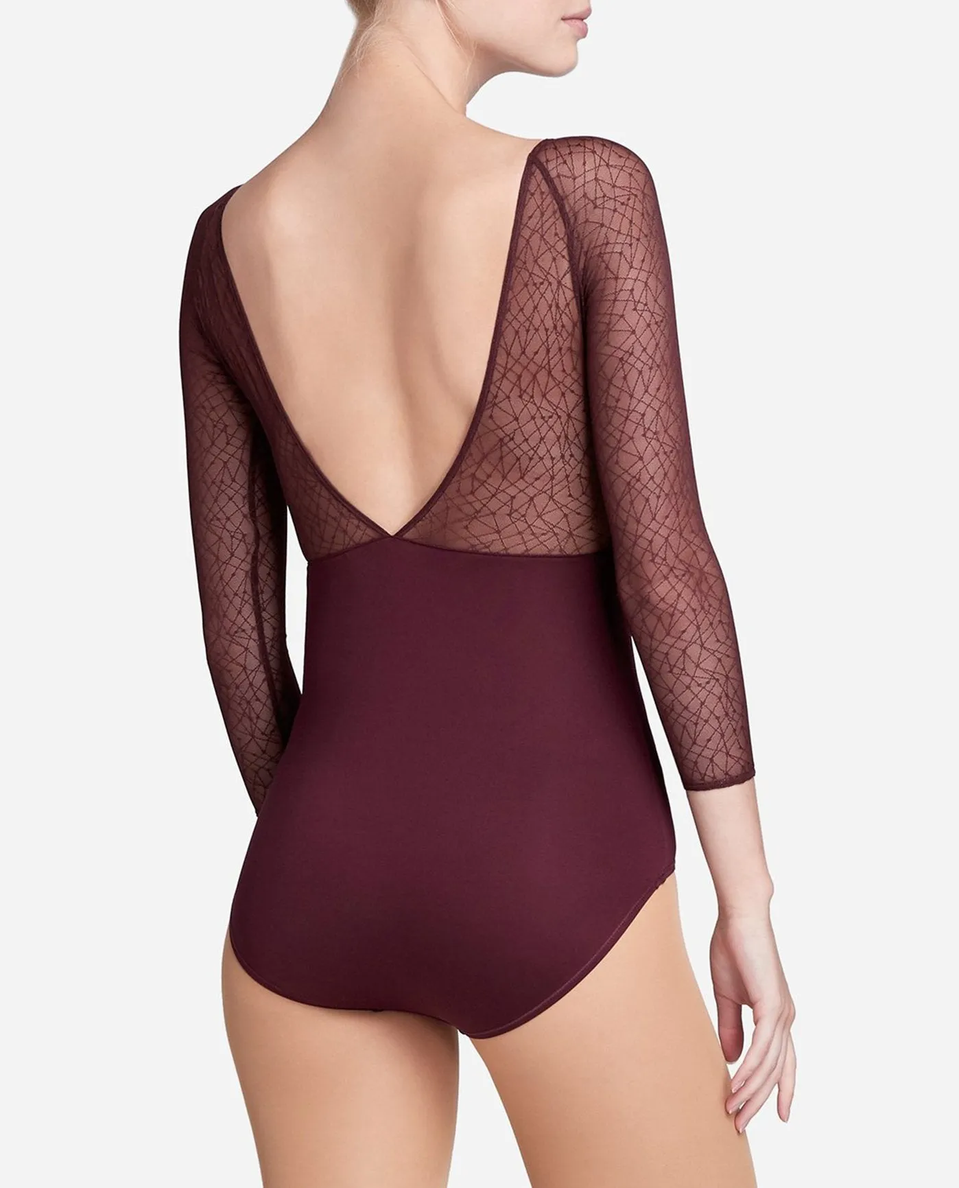 Mesh Overlay Long Sleeve Leotard