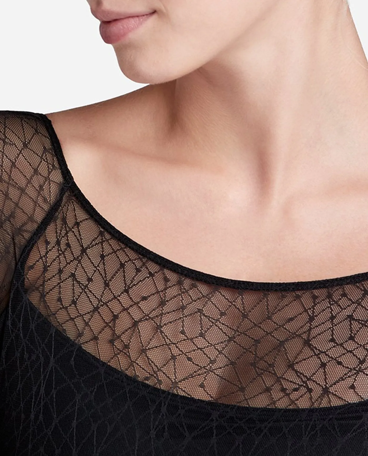 Mesh Overlay Long Sleeve Leotard