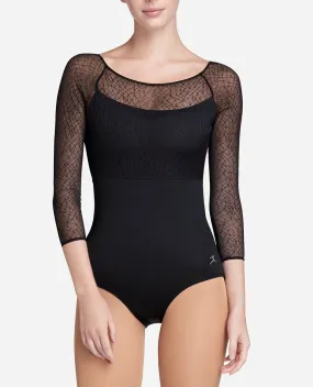 Mesh Overlay Long Sleeve Leotard