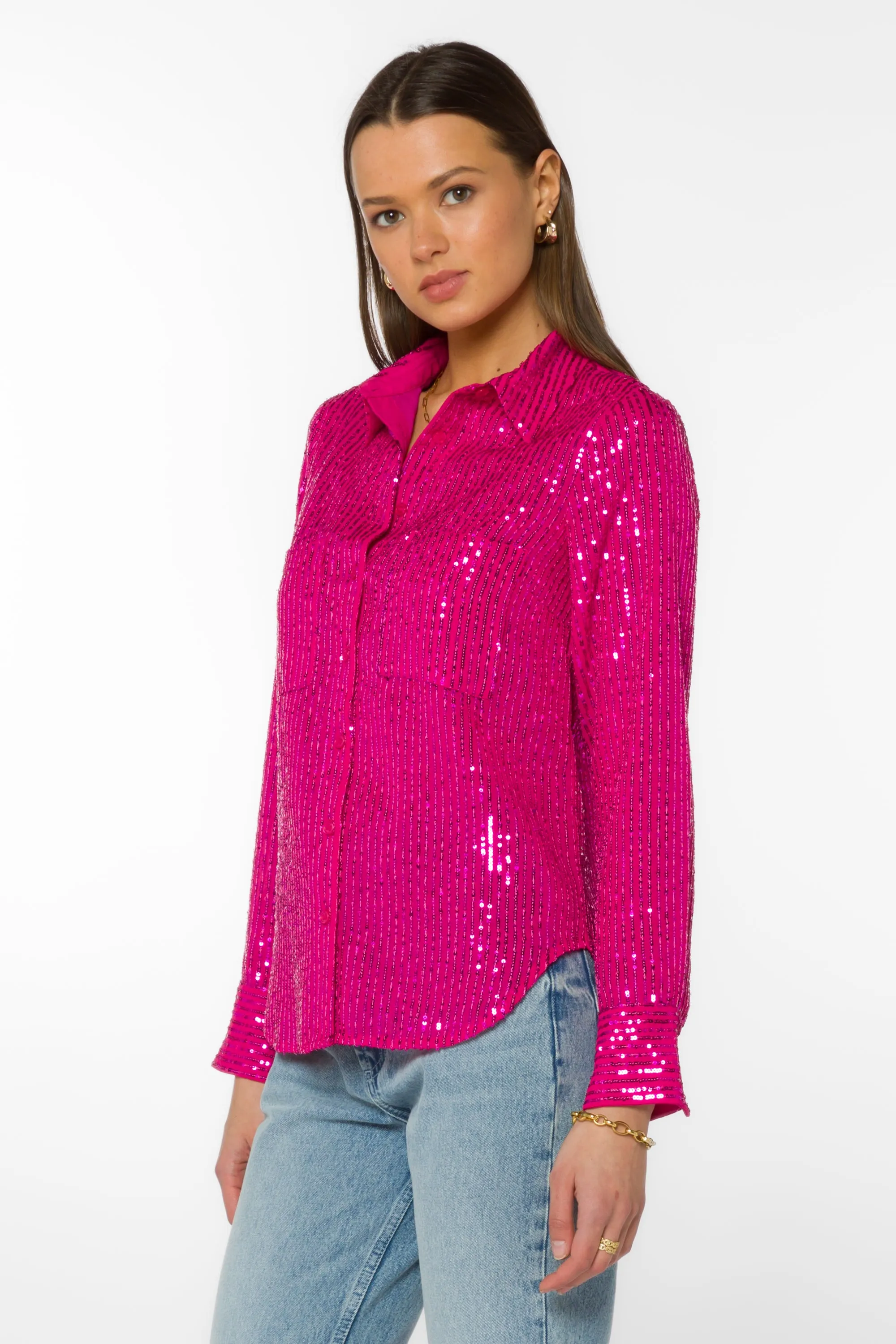 Michael Dragonfruit Sequin Shirt