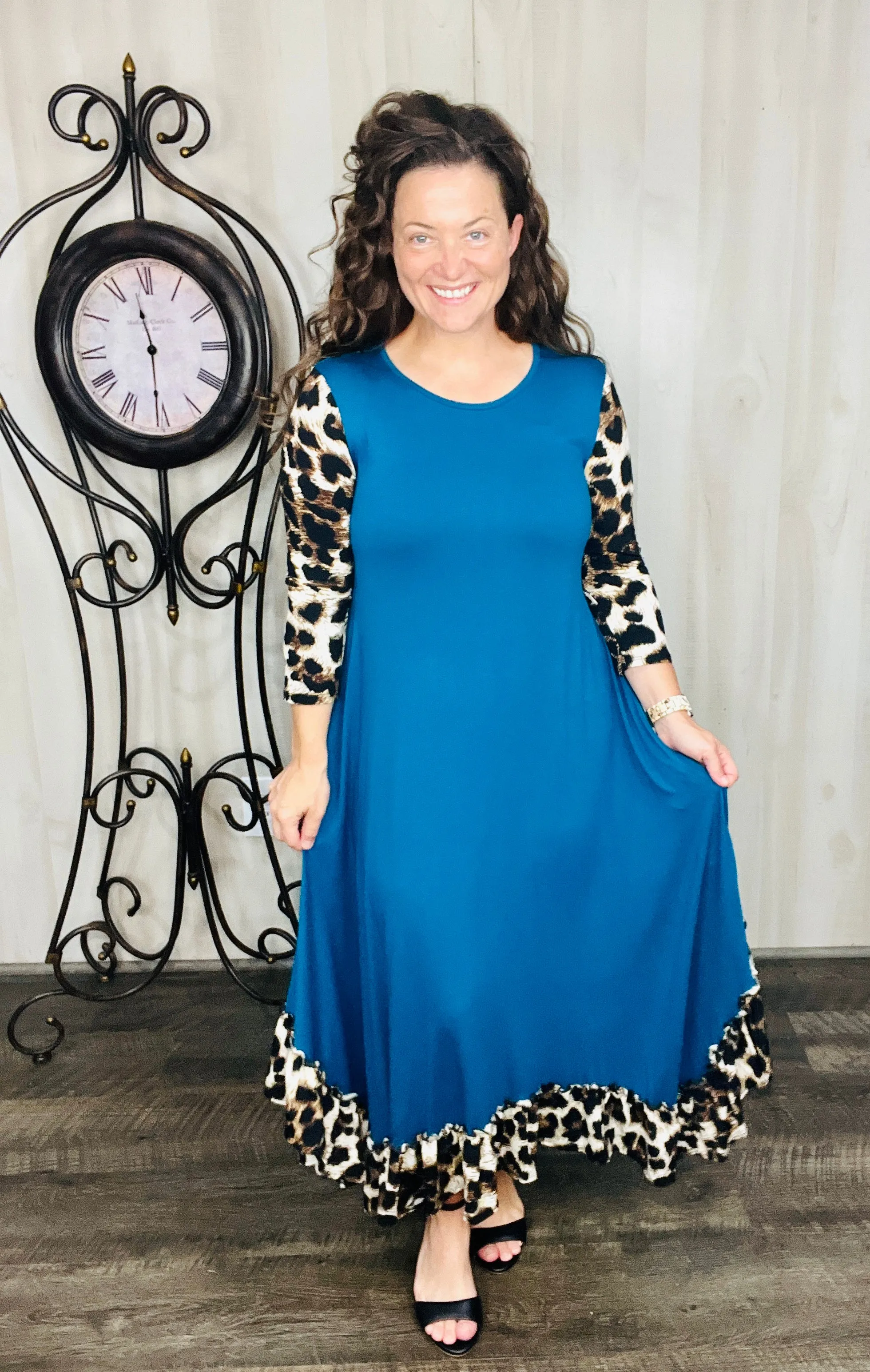 Michella Teal & Leopard Print Dress