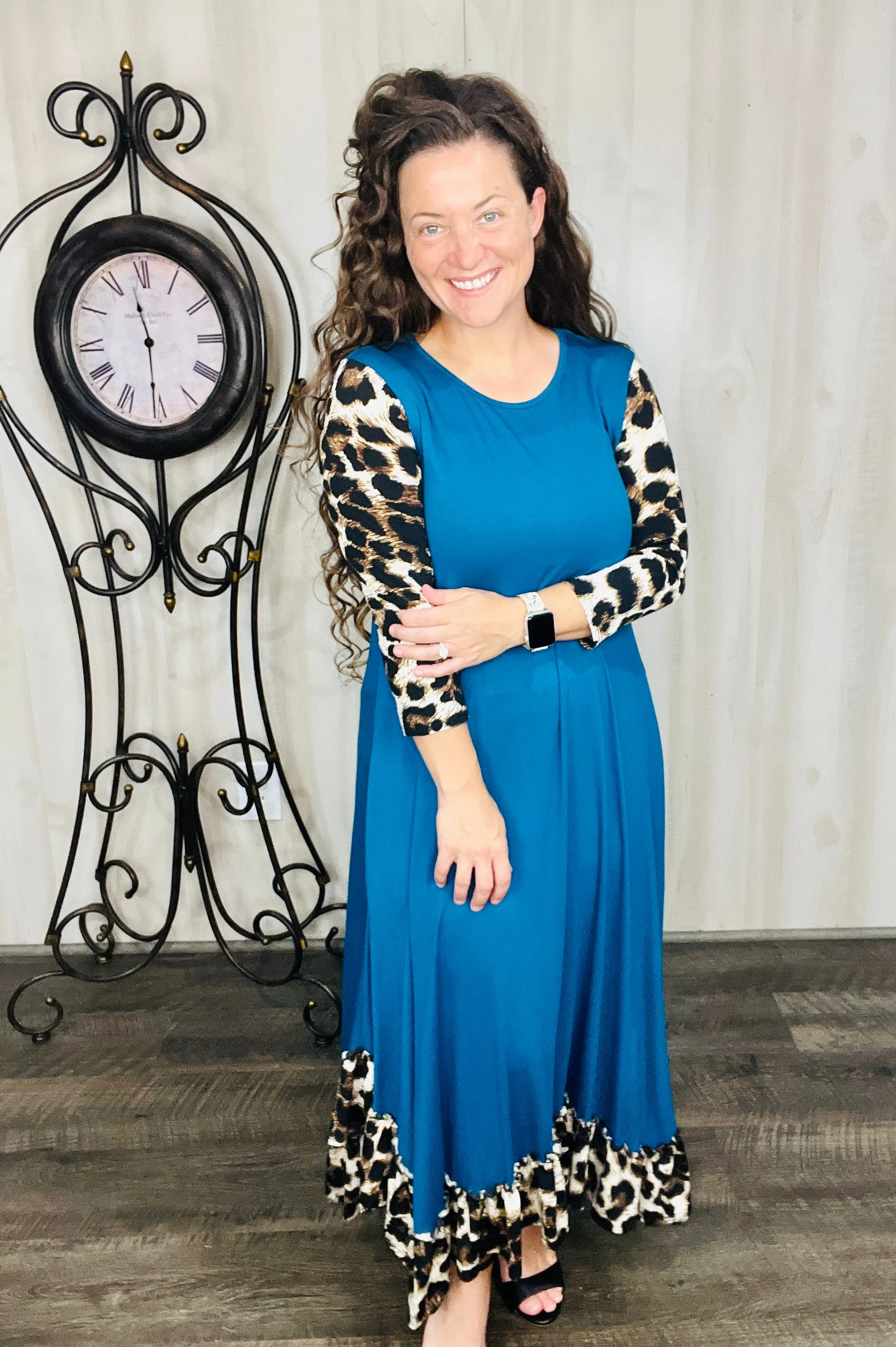 Michella Teal & Leopard Print Dress