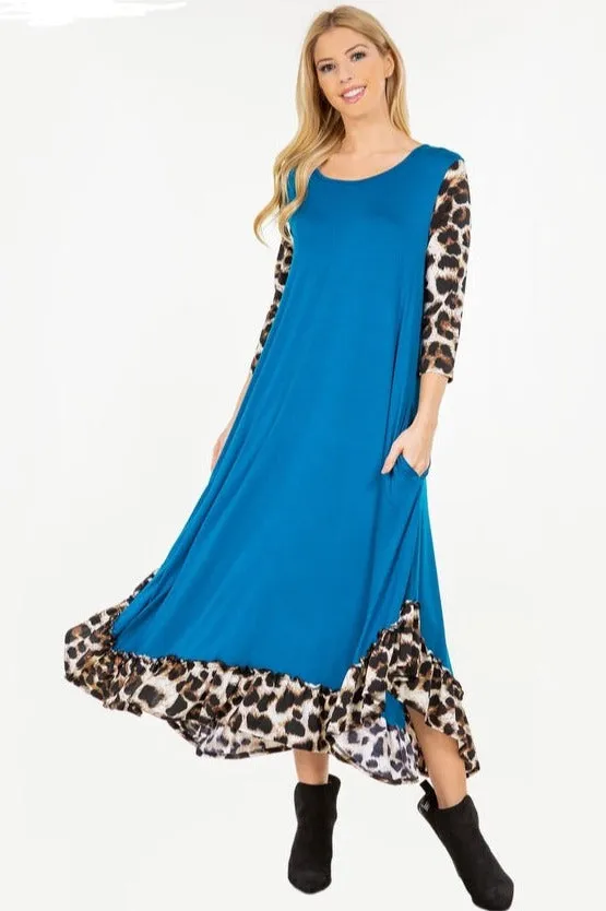 Michella Teal & Leopard Print Dress