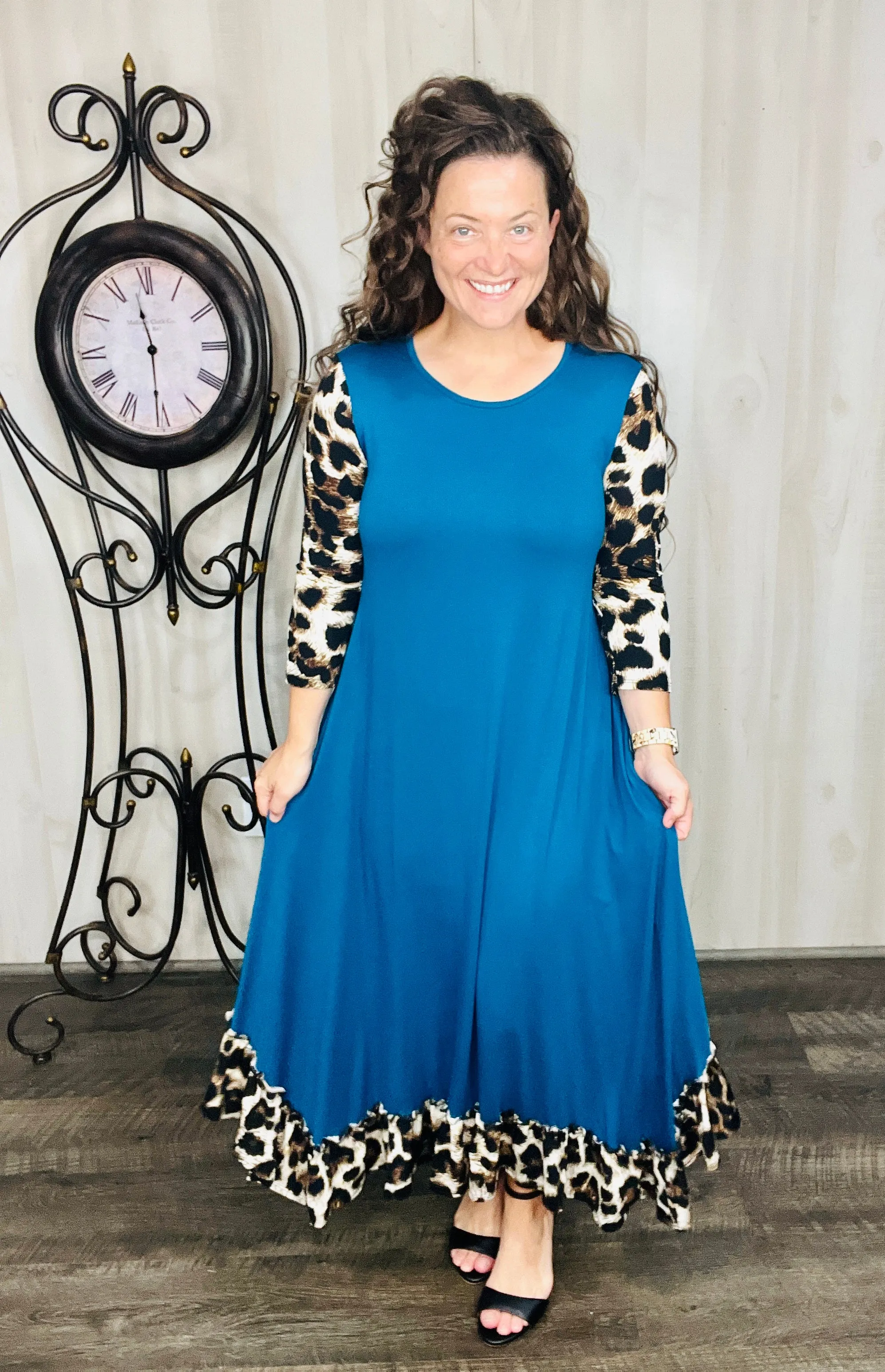 Michella Teal & Leopard Print Dress