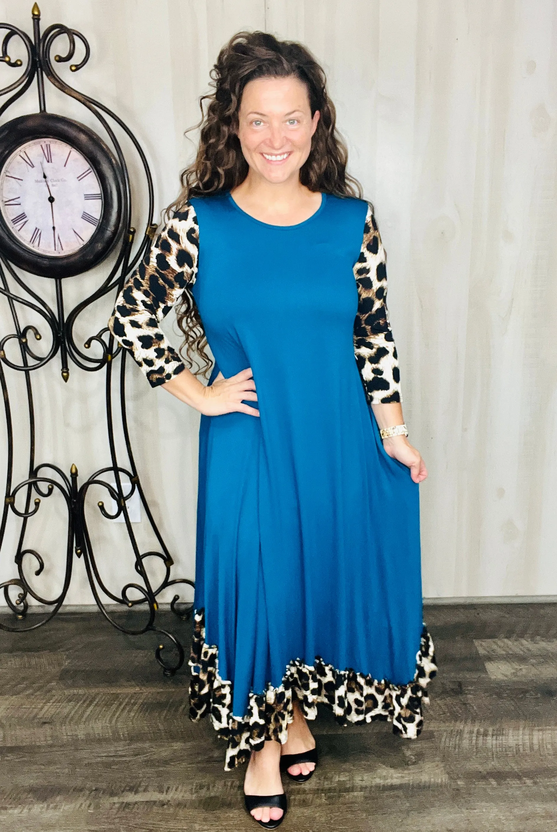 Michella Teal & Leopard Print Dress