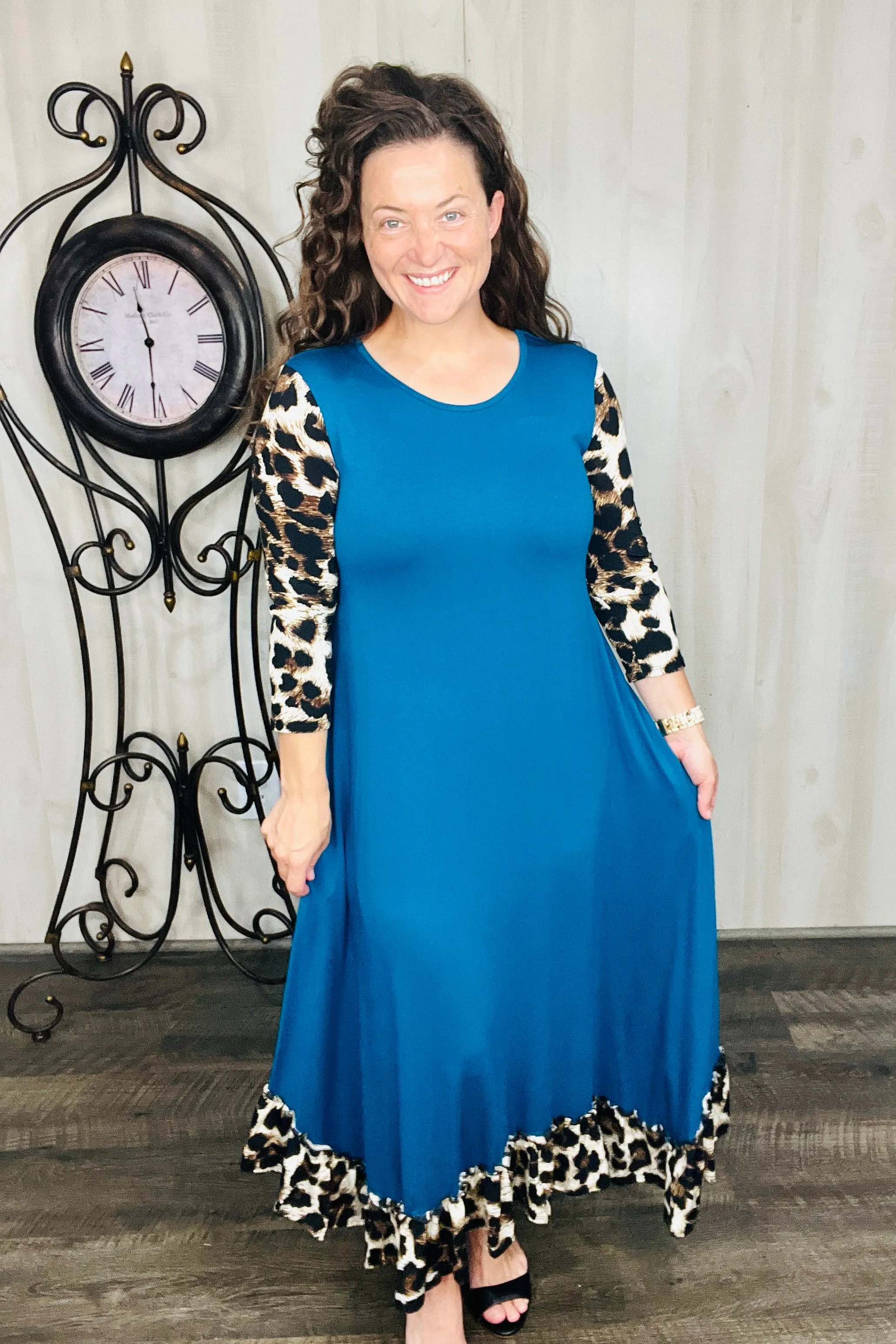 Michella Teal & Leopard Print Dress