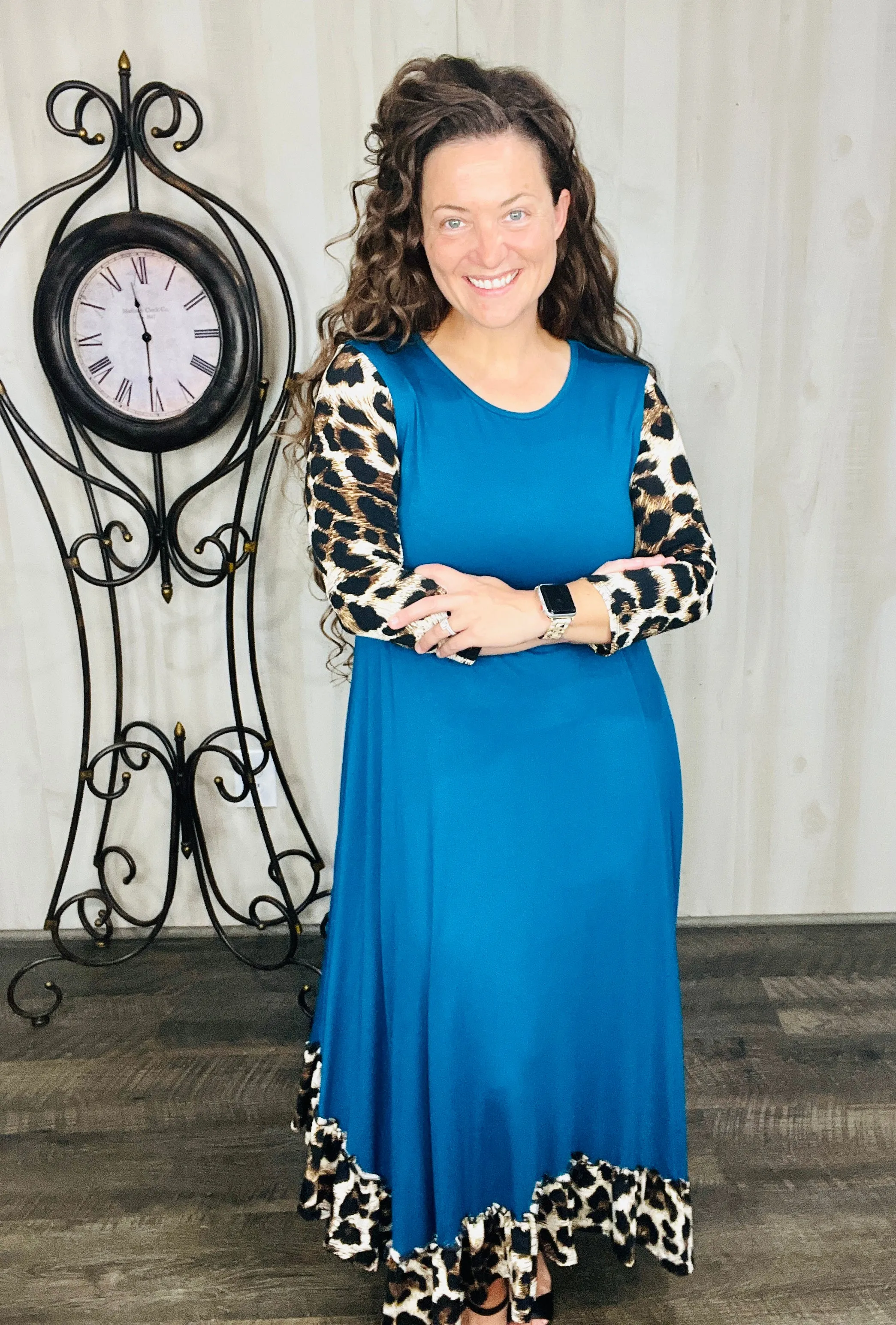 Michella Teal & Leopard Print Dress