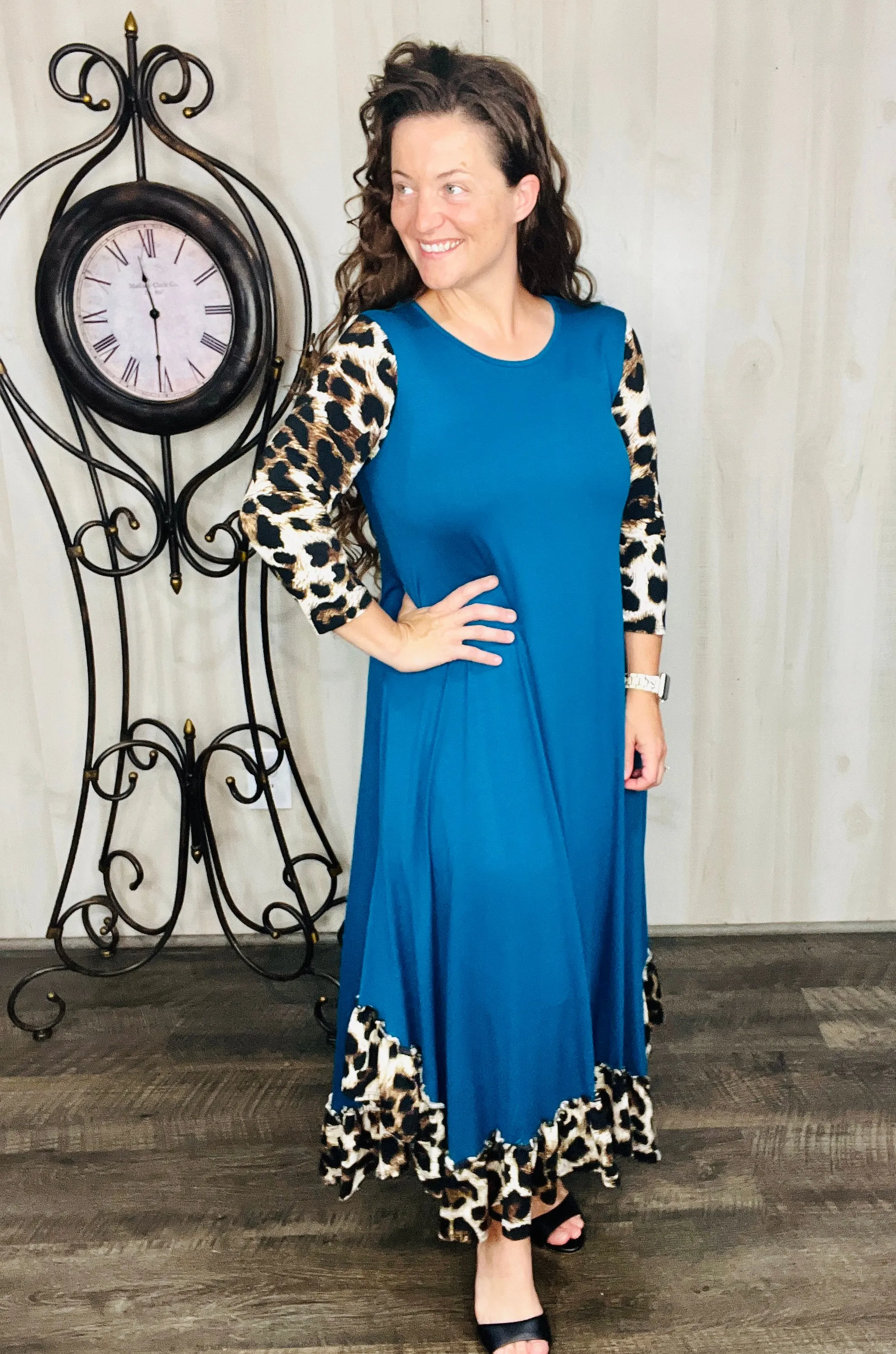 Michella Teal & Leopard Print Dress