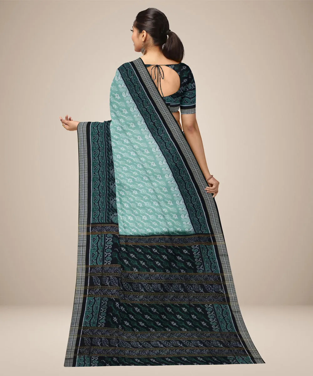 Mint green black cotton handwoven sambalpuri saree