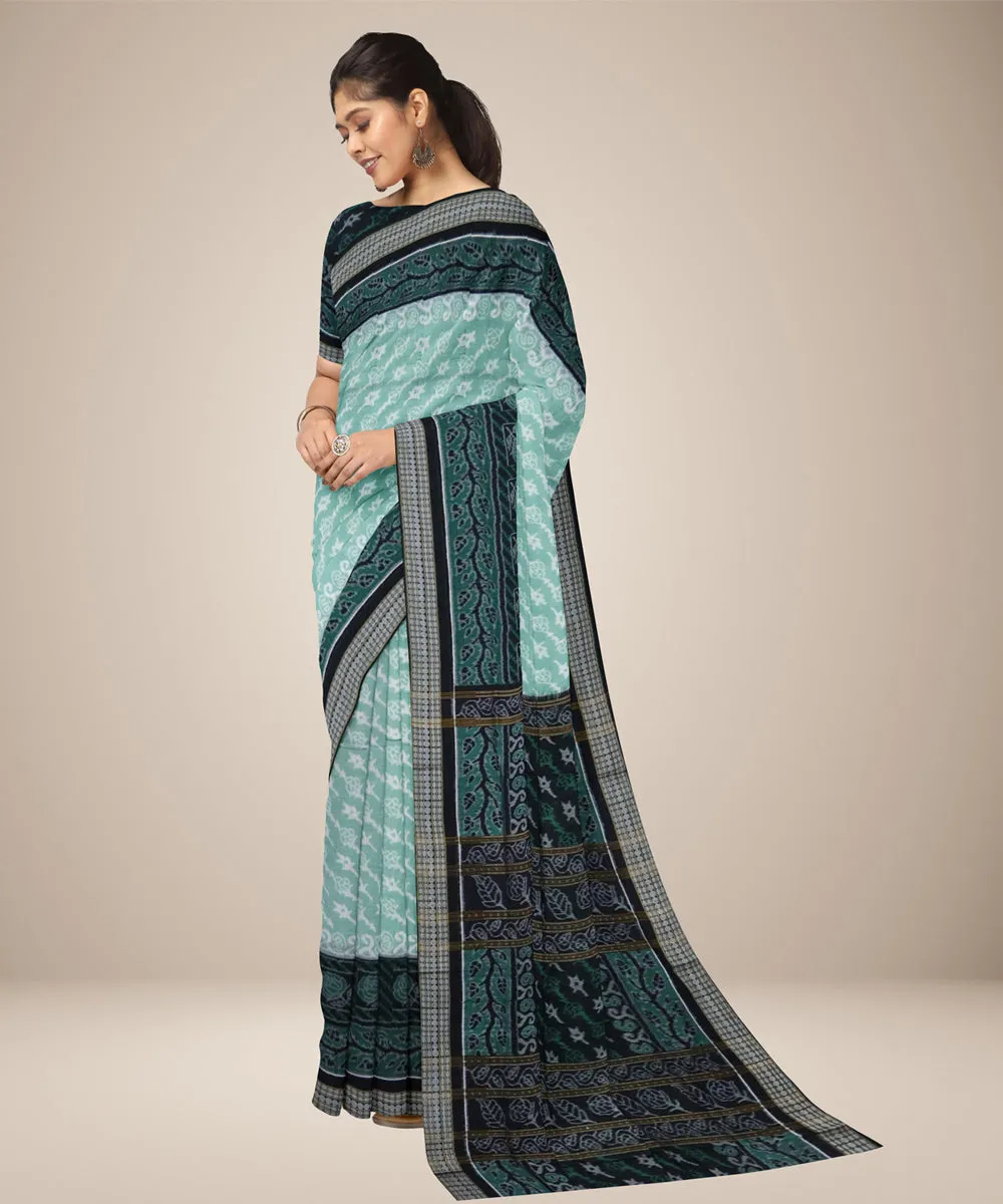 Mint green black cotton handwoven sambalpuri saree