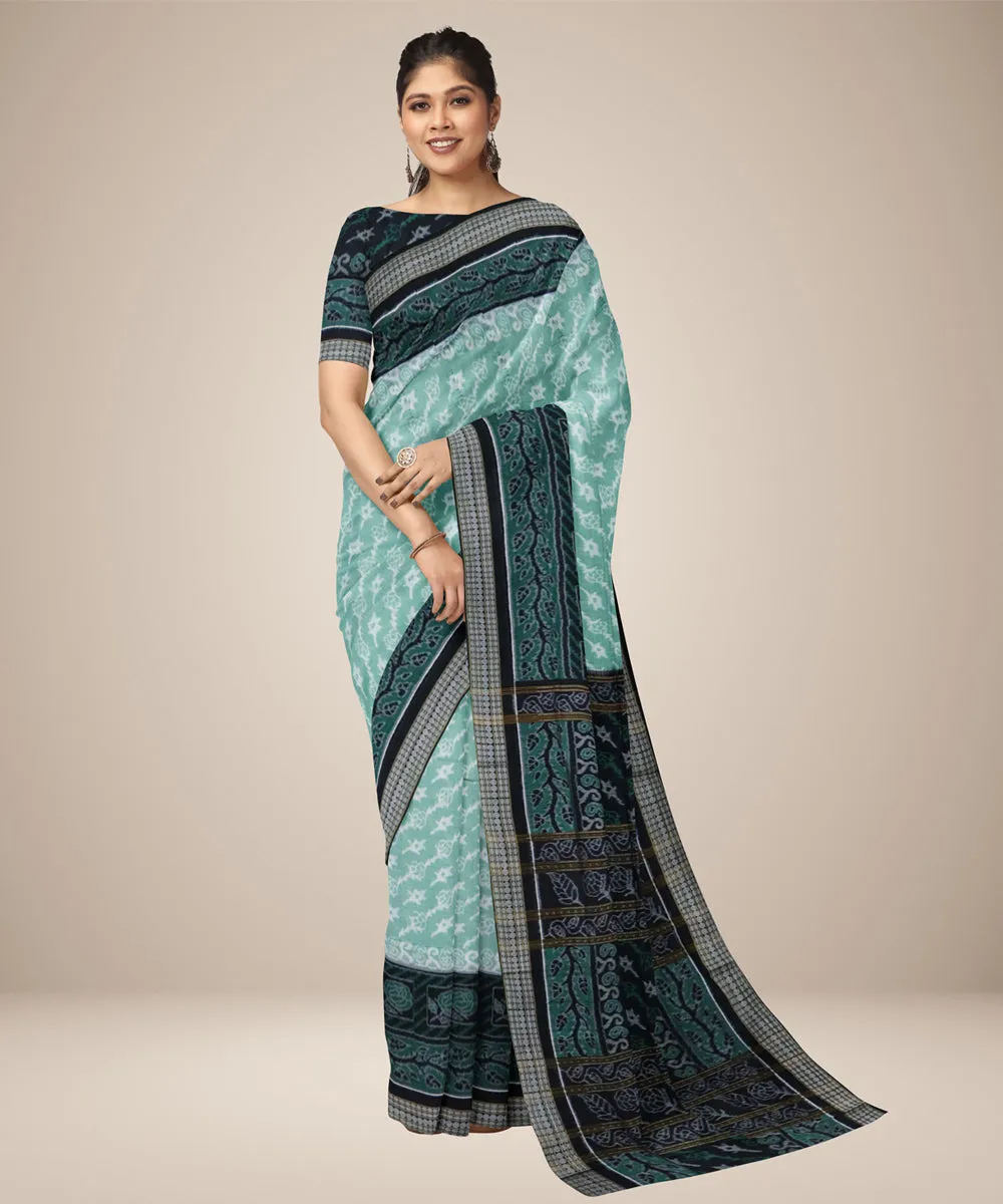 Mint green black cotton handwoven sambalpuri saree