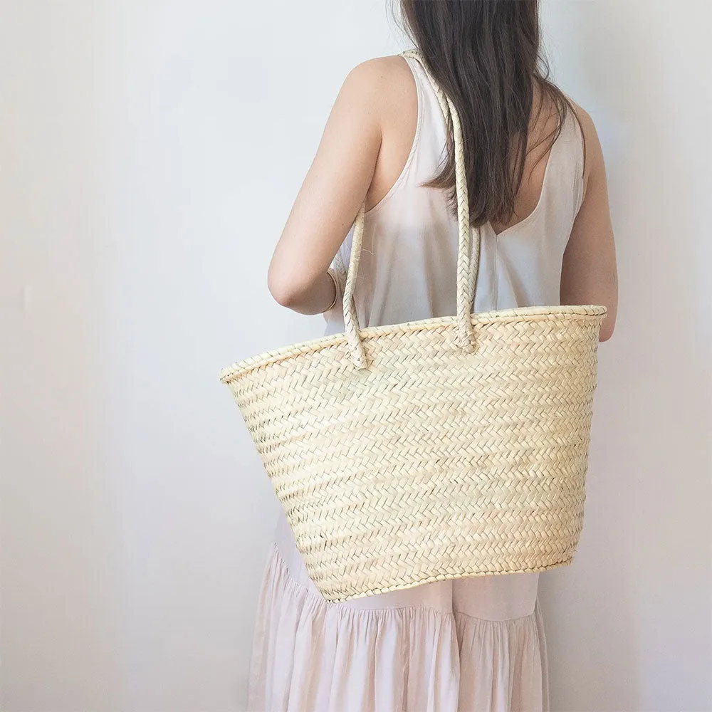 Moroccan Palm Leaf Basket with Long Handles