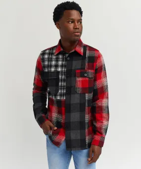 Multi Panel Checkered Overshirt - Red