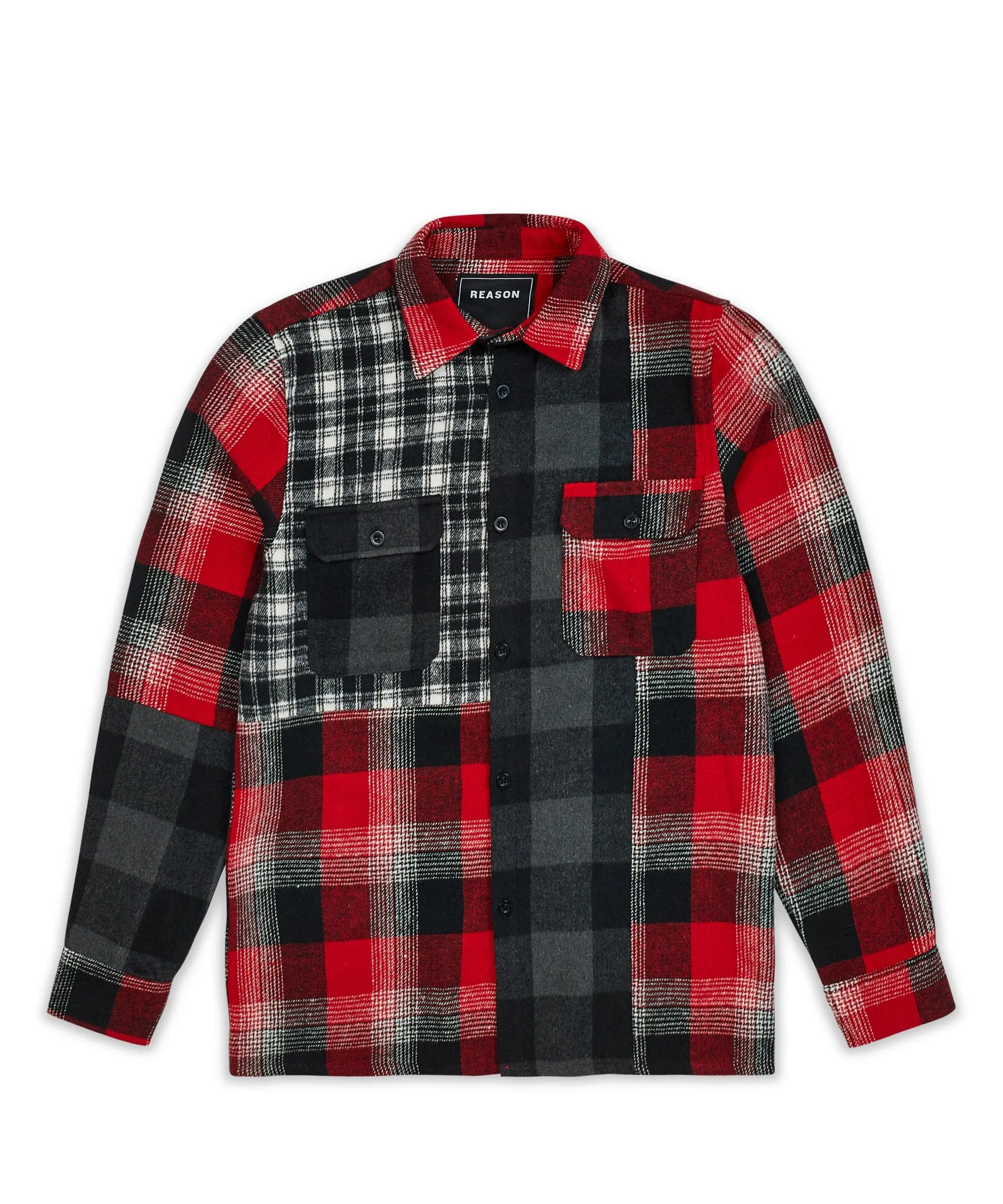 Multi Panel Checkered Overshirt - Red