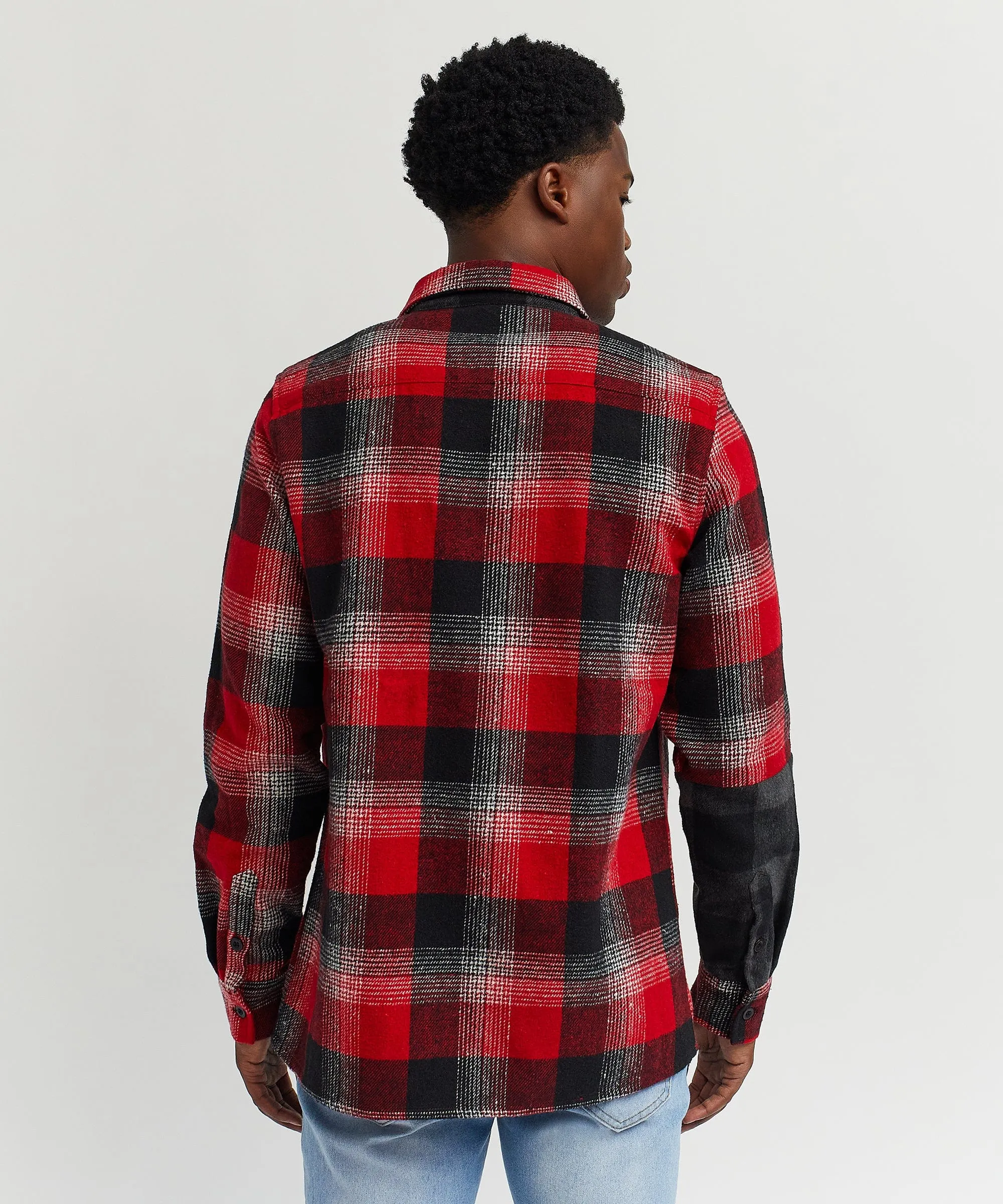 Multi Panel Checkered Overshirt - Red