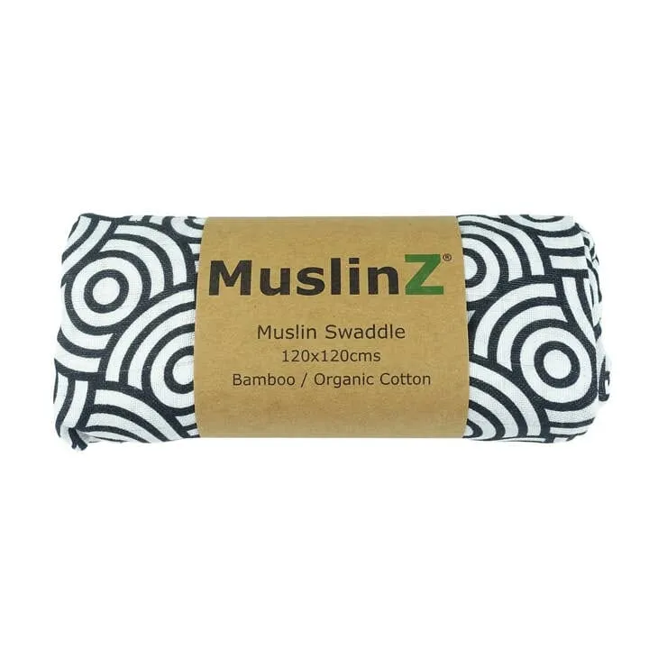 MuslinZ Bamboo/Organic Cotton Swaddle Blanket Black Swirl