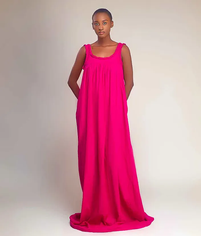 NAIA Loose flowy, wide round neckline front and behind Aurora maxi dress