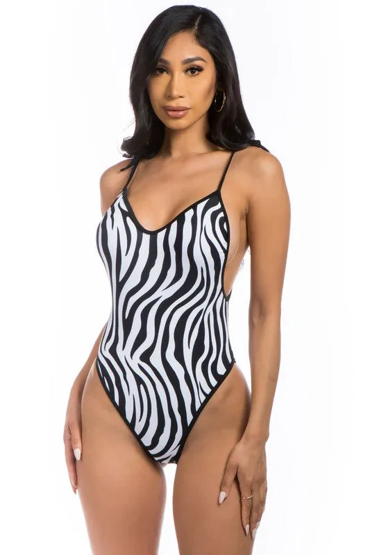 One-Piece Zebra Print Swimsuit