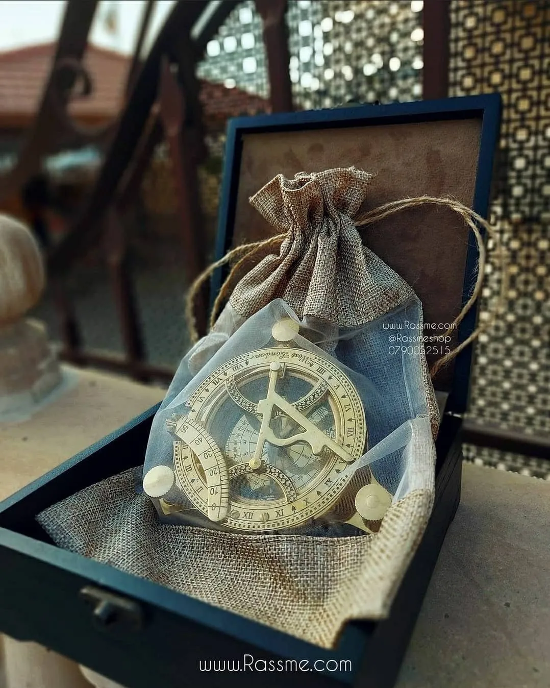 Personalized Astrolabe Compass Solid Brass with wooden Box