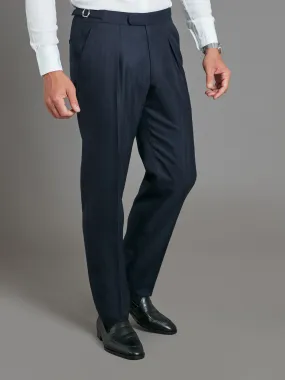 Pleated Suit Pants - Navy Herringbone