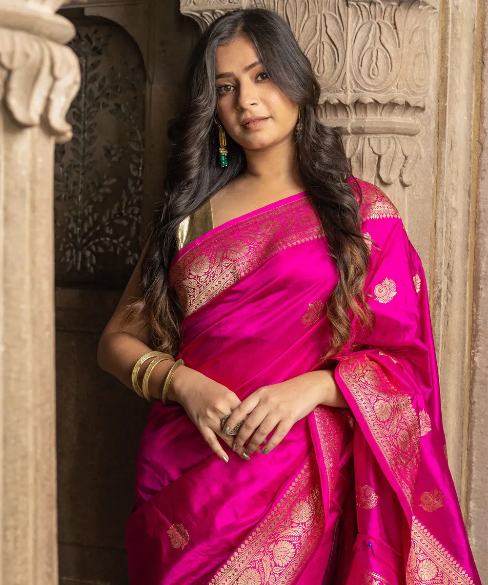 Rani pink handloom silk banarasi saree