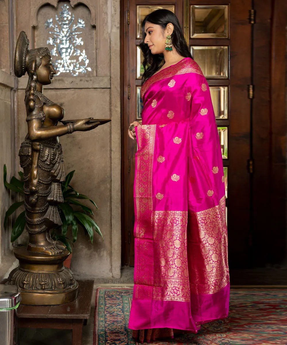 Rani pink handloom silk banarasi saree