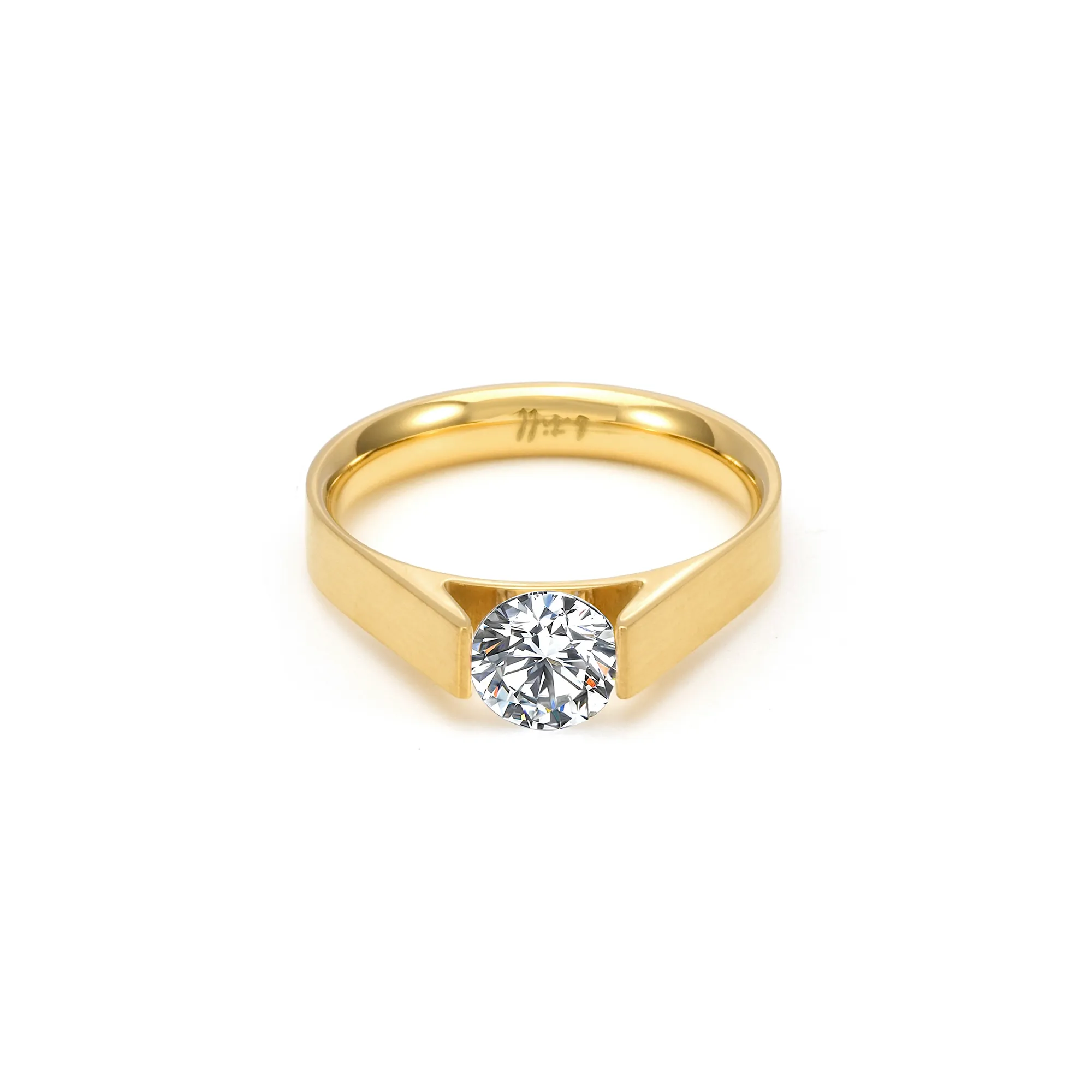 RG096G B.Tiff .75 ct Gold Plated Stainless Steel Round Solitaire Engagement Ring