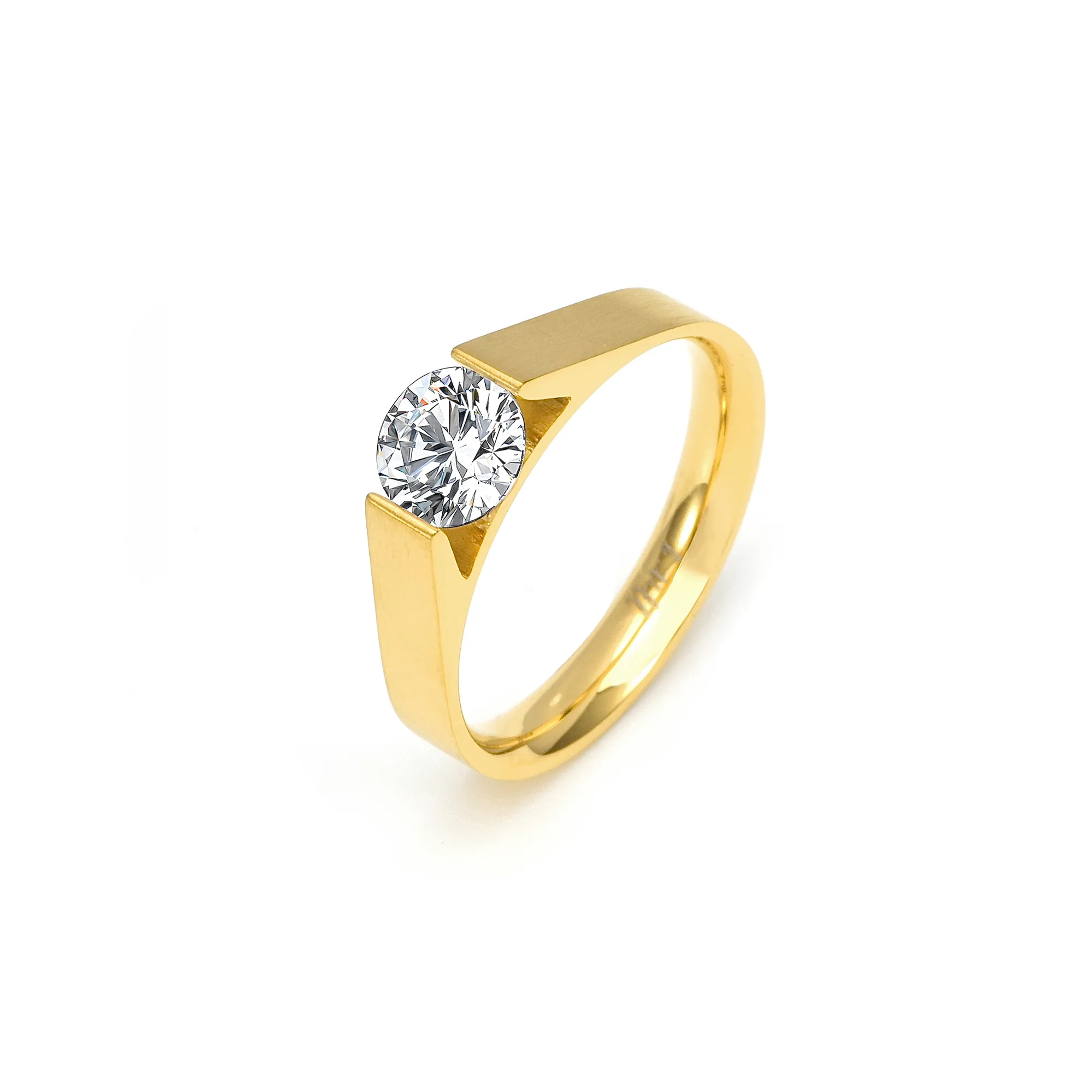 RG096G B.Tiff .75 ct Gold Plated Stainless Steel Round Solitaire Engagement Ring