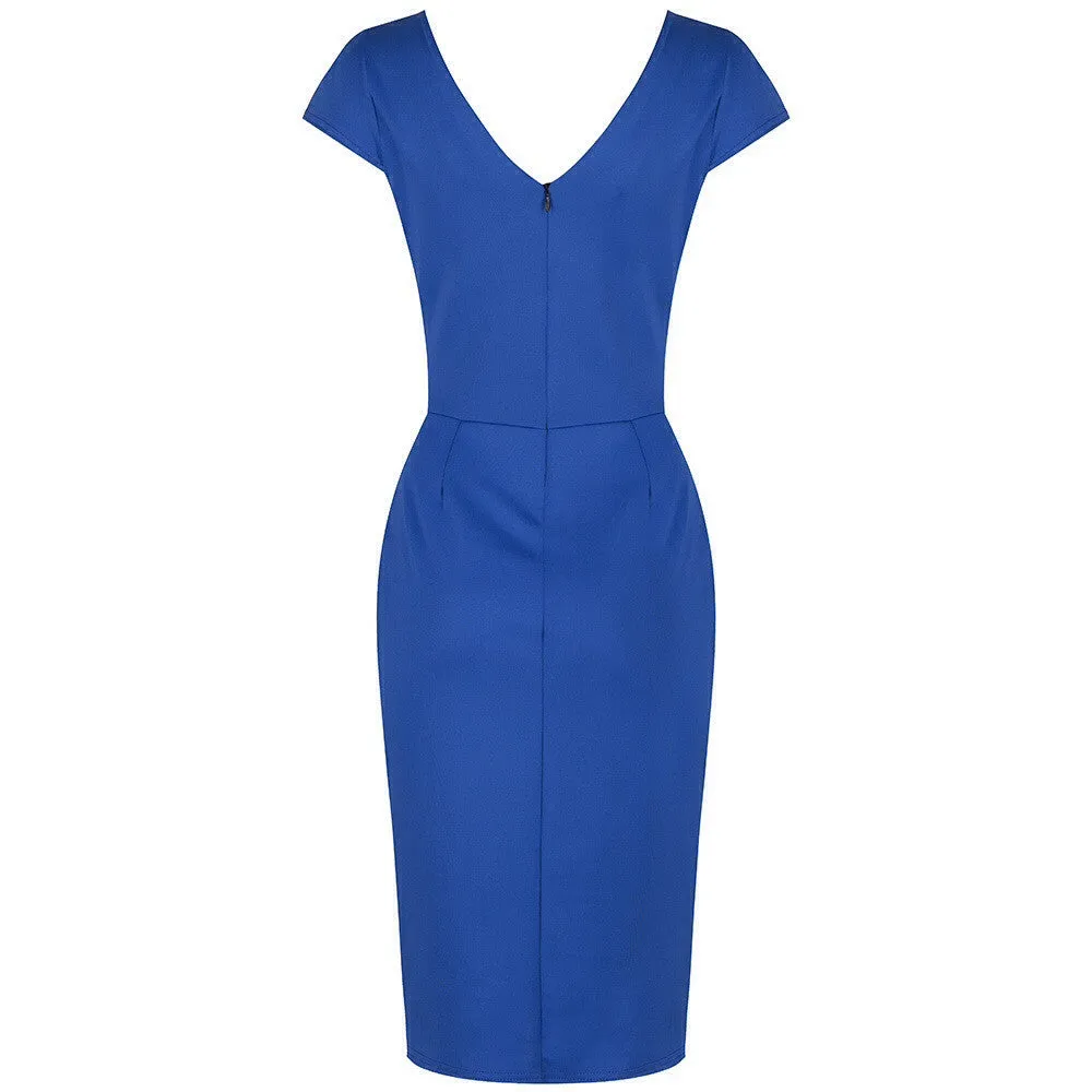 Royal Blue Capped Sleeve Bodycon Wiggle Dress