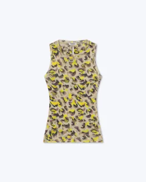 Safea - Sale Printed Mesh-Jersey Tank Top - Watercolor Leopard