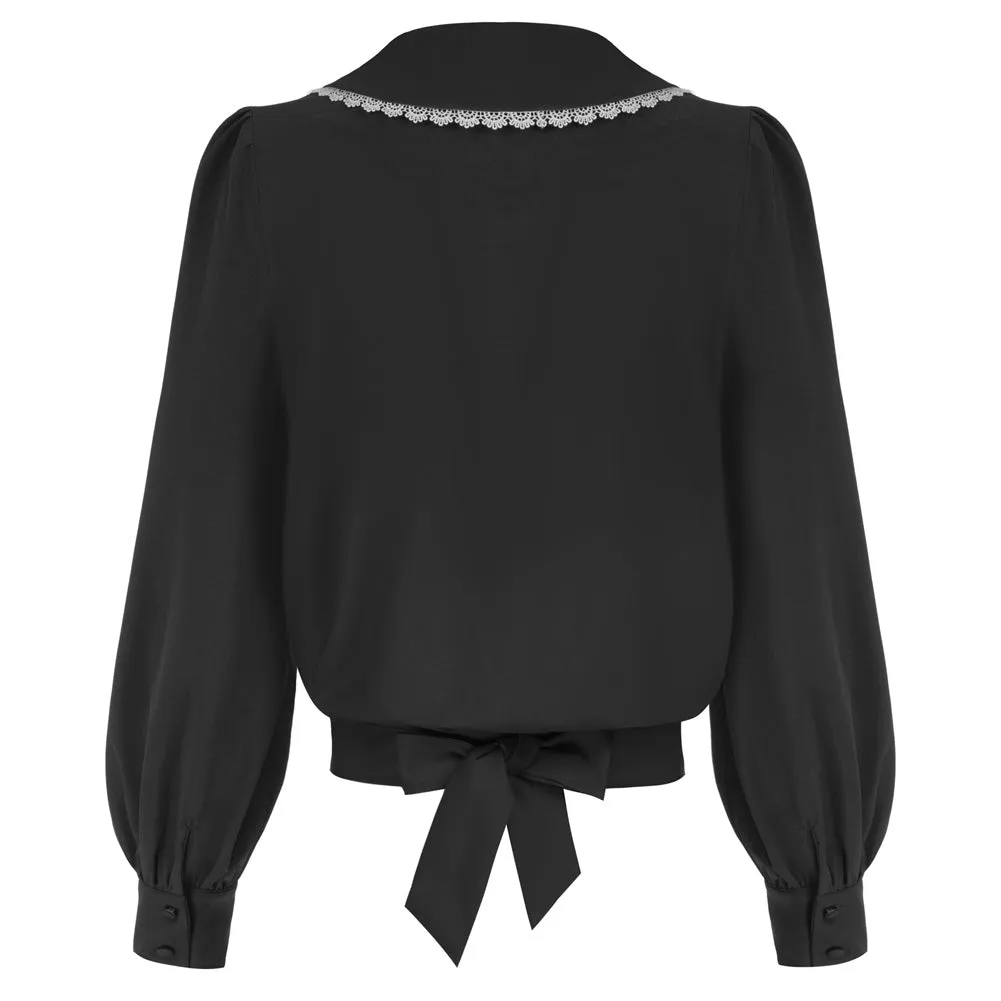 Seckill Offer⌛Vintage Cropped Shirt Long Lantern Sleeve Lapel V-Neck Button-up Tops