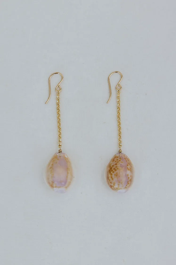 Shell Drop Chain Earrings - Cowrie Shell