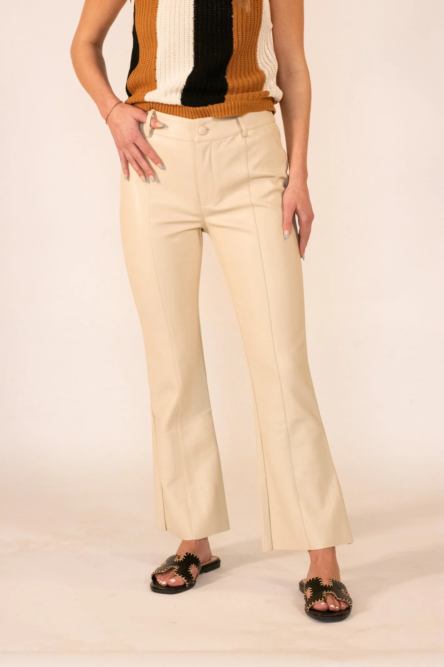 Sleek Perfection Ecru Faux-Leather Pant