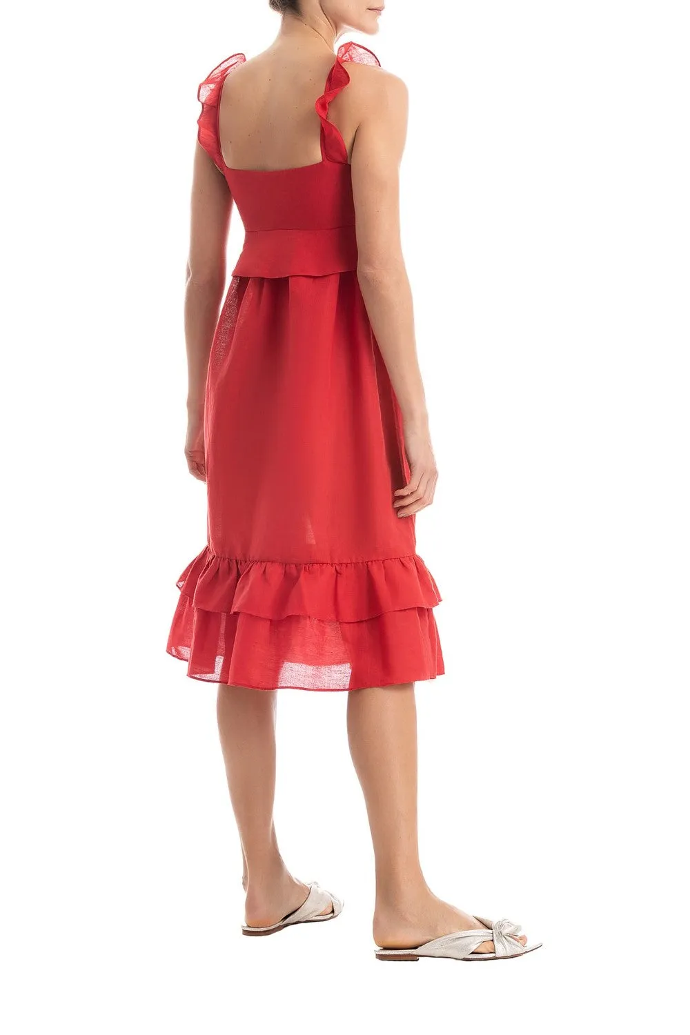 Solid Ruffled Midi Dress With Straps