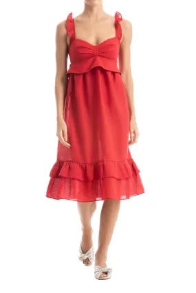 Solid Ruffled Midi Dress With Straps