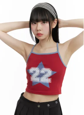 Star Graphic X-Strap Crop Top OM426