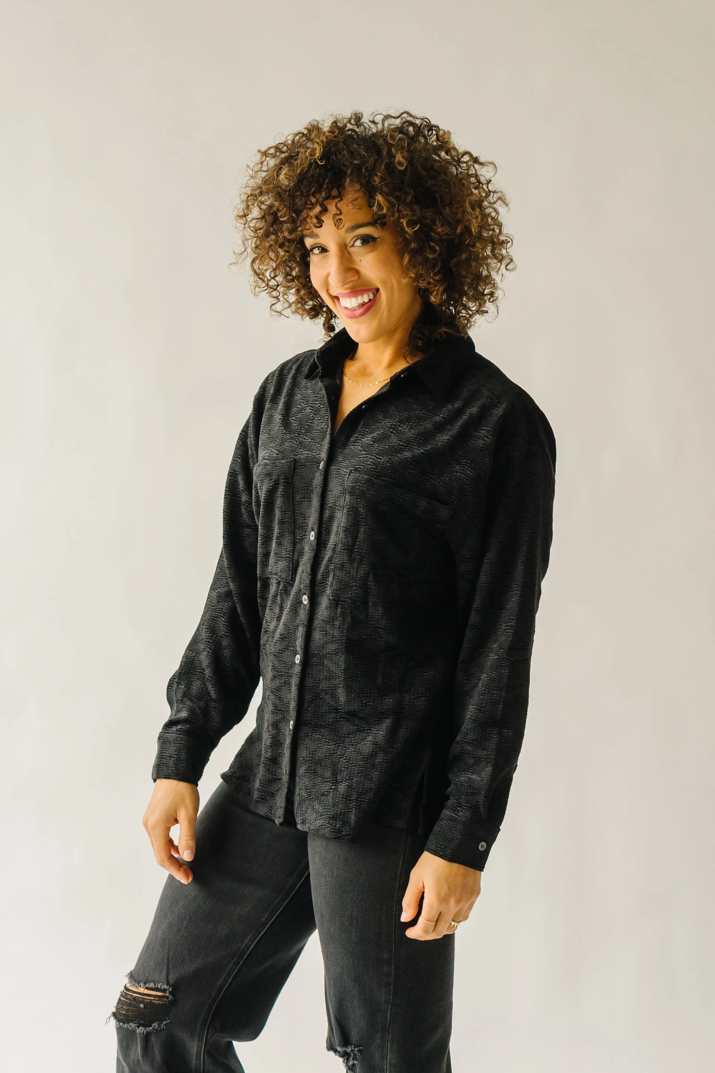 The Warrensburg Textured Button Up Blouse in Black