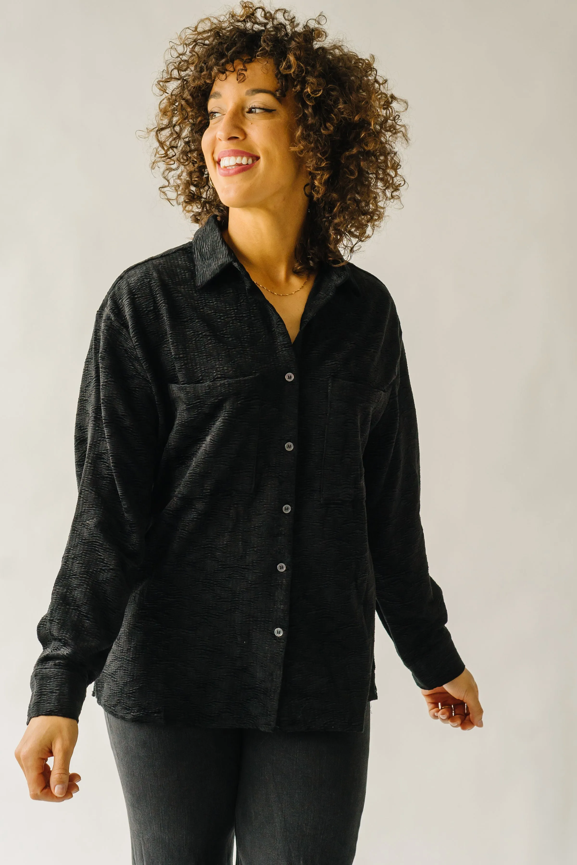 The Warrensburg Textured Button Up Blouse in Black