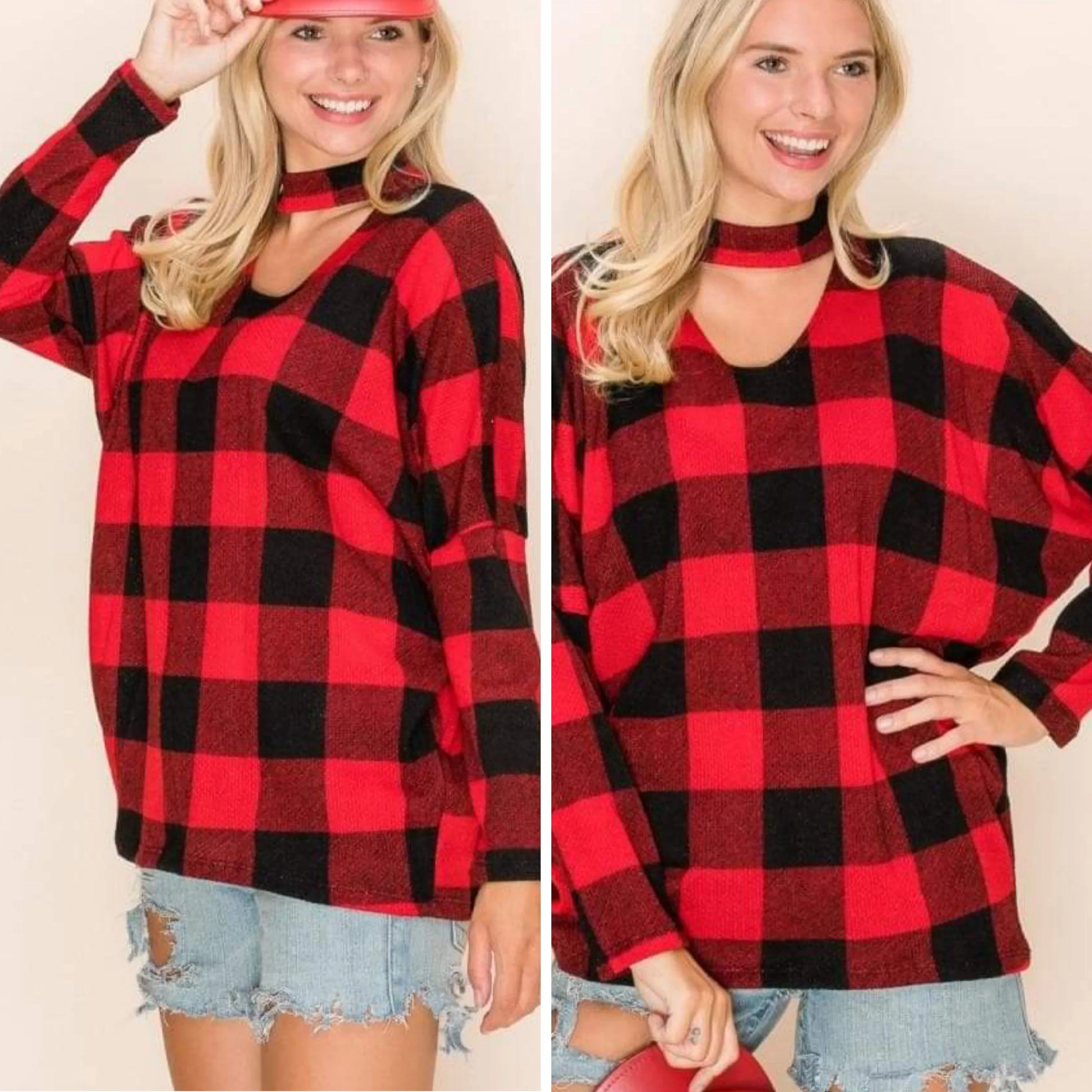 T'is The Season Buffalo Plaid Choker Top