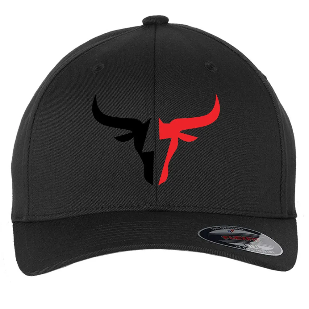 Two Tone Bullhead 6 Panel Mid Profile Flexfit Closed Back Twill Cap - From Small to 2XL Big Size