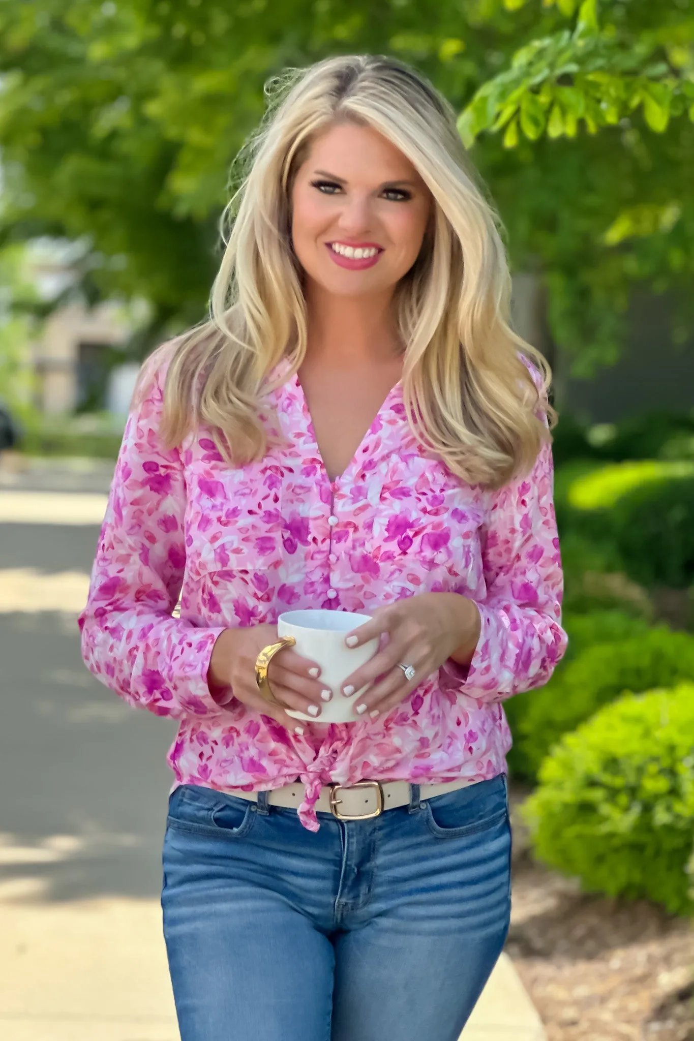 Velvet Heart Eleni Long Sleeve Button Down Blouse : Pink