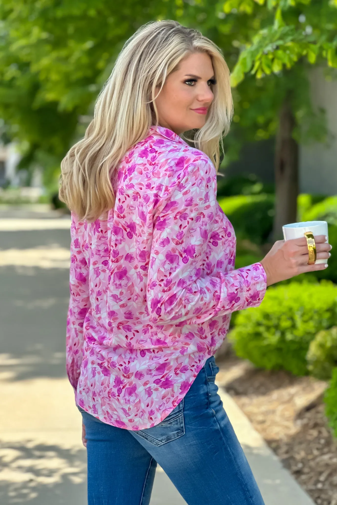 Velvet Heart Eleni Long Sleeve Button Down Blouse : Pink