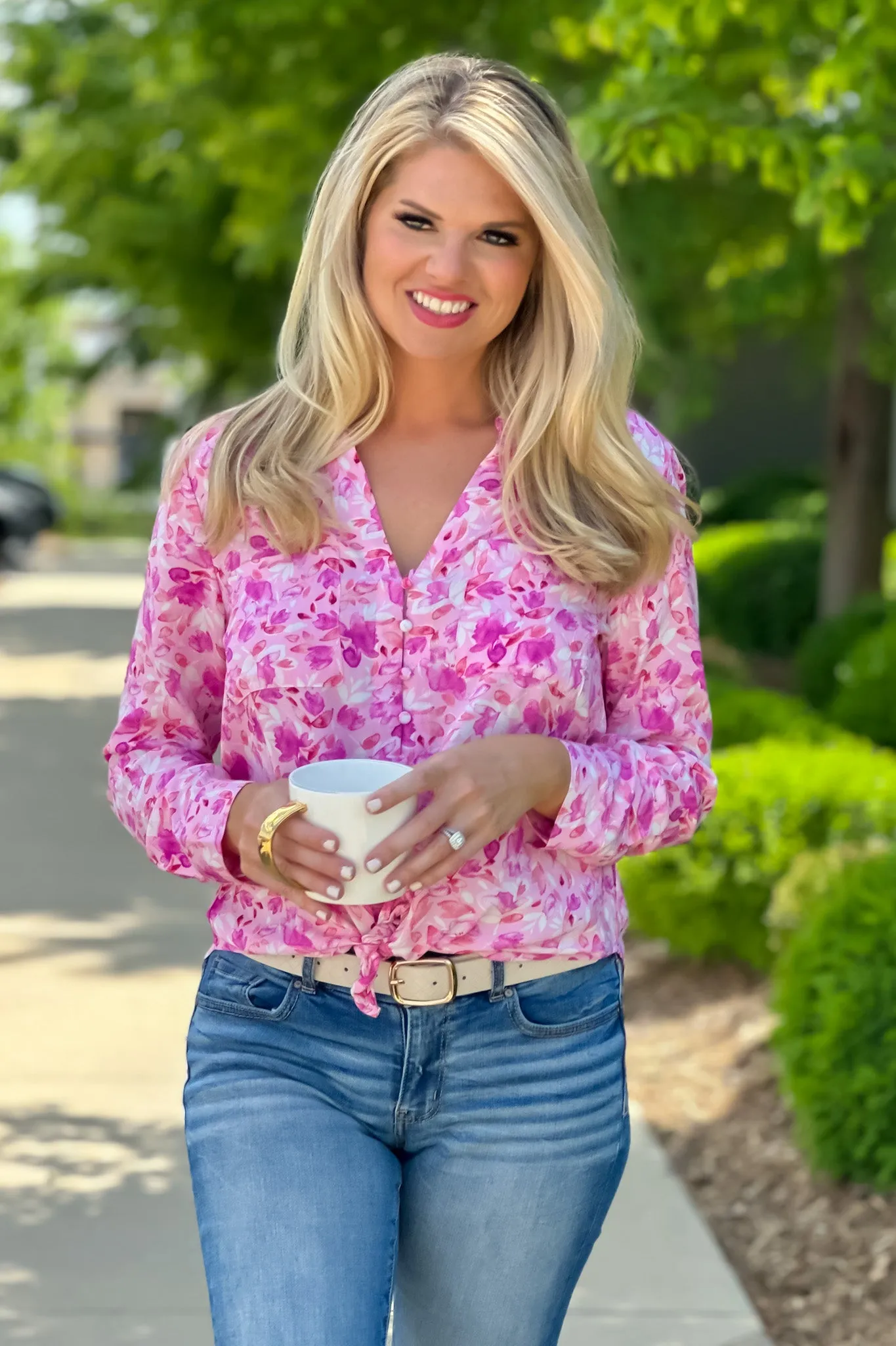 Velvet Heart Eleni Long Sleeve Button Down Blouse : Pink