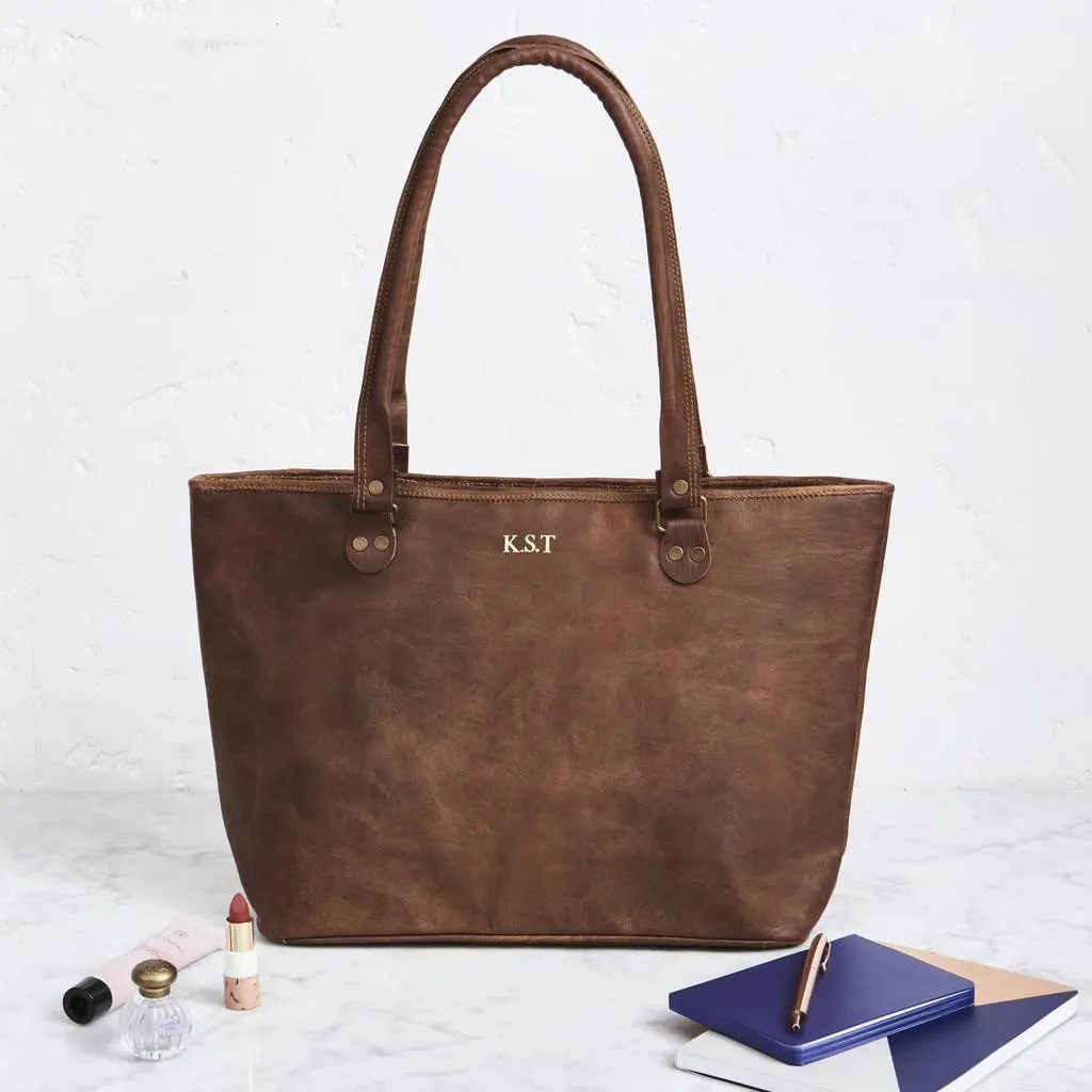 Vintage Style Leather Tote Bag