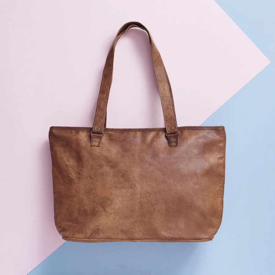 Vintage Style Leather Tote Bag