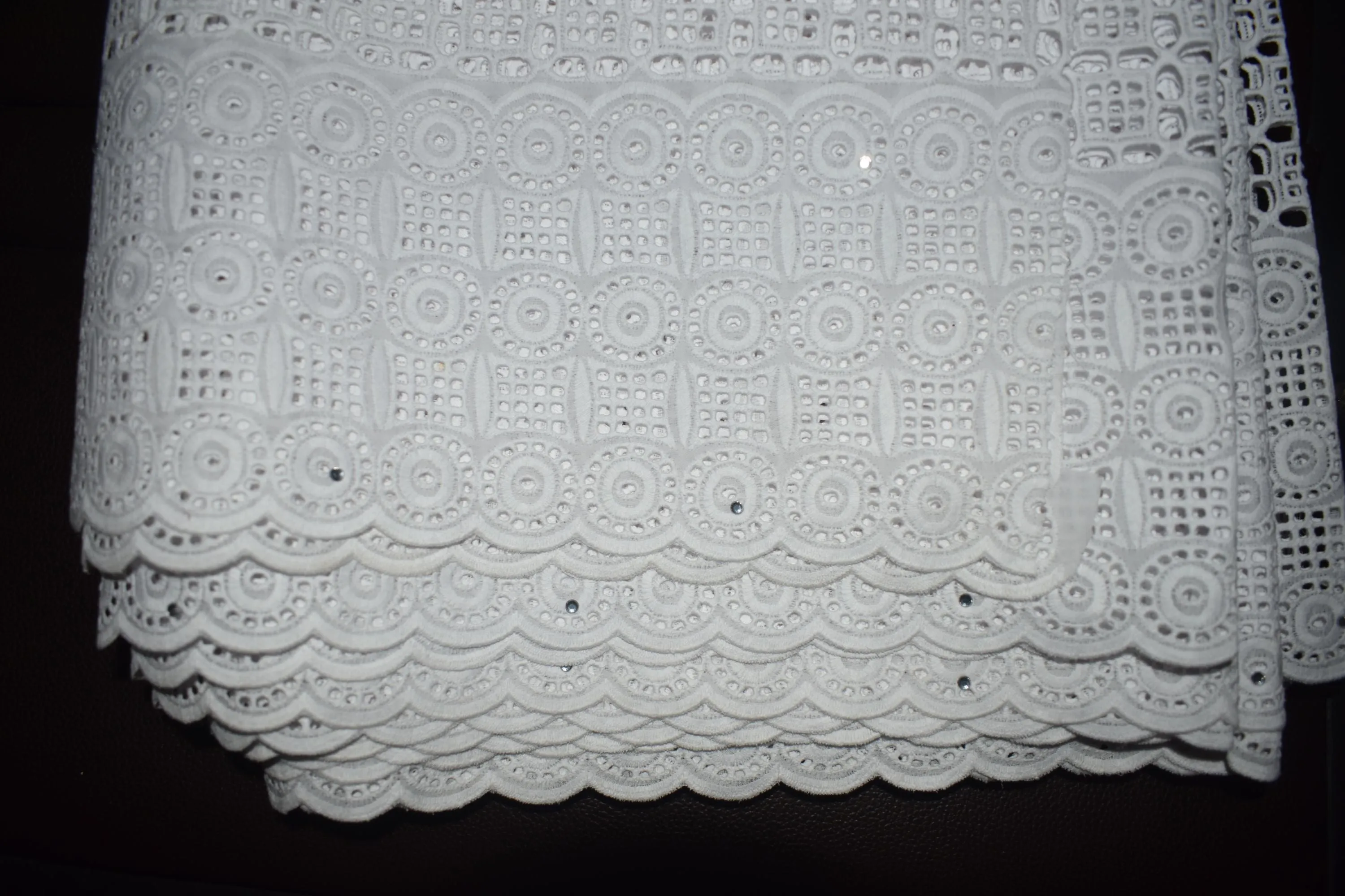 White Lace Fabric, Intricate Squares with Patterned Circles