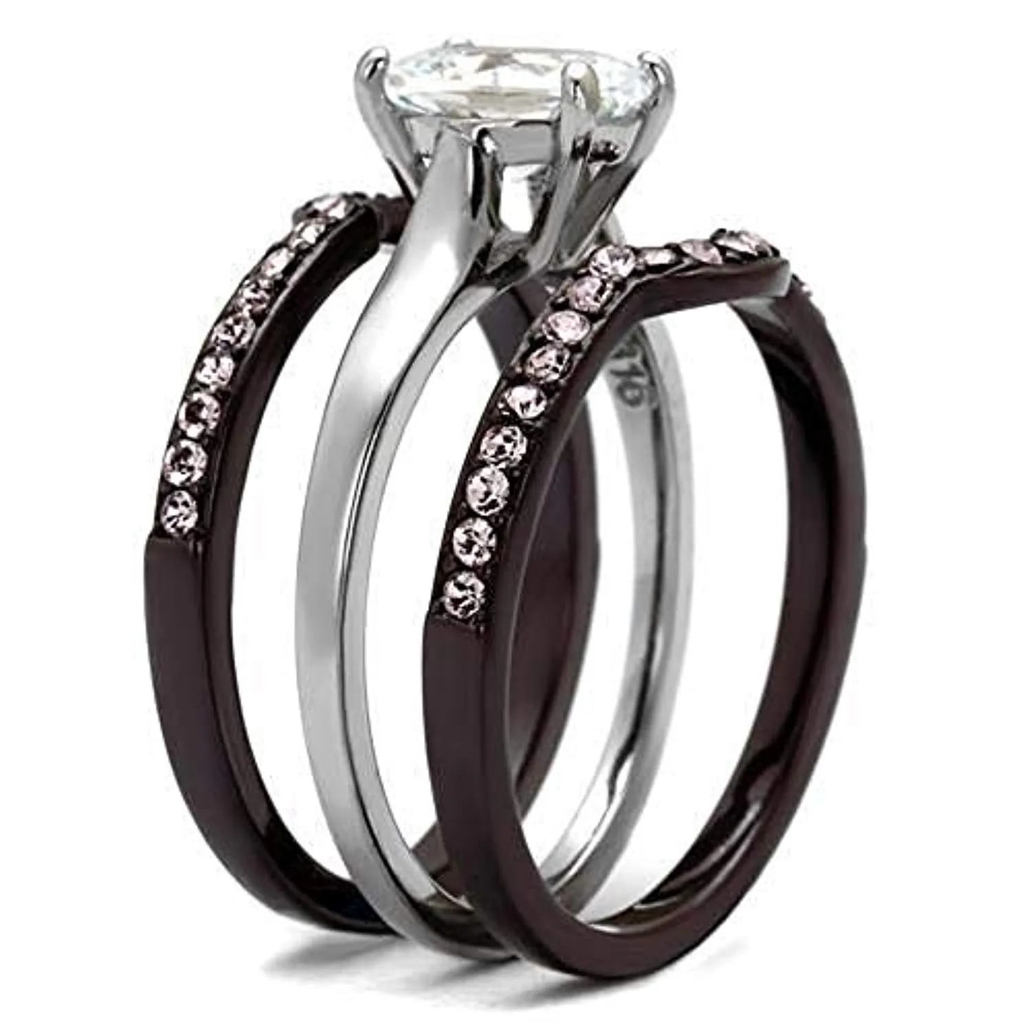 WildKlass Stainless Steel Ring Two Tone IP Dark Brown (IP Coffee) Women AAA Grade CZ Clear